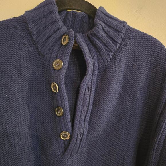 Ermenegildo Zegna Wool Sweater Size XL/54 Navy Chunky Mock Neck 5 Button - Picture 3 of 14